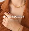 18K Gold Plated Bead Patchwork Necklace & Bracelet Set in Titanium Steel, European & American Fashion.