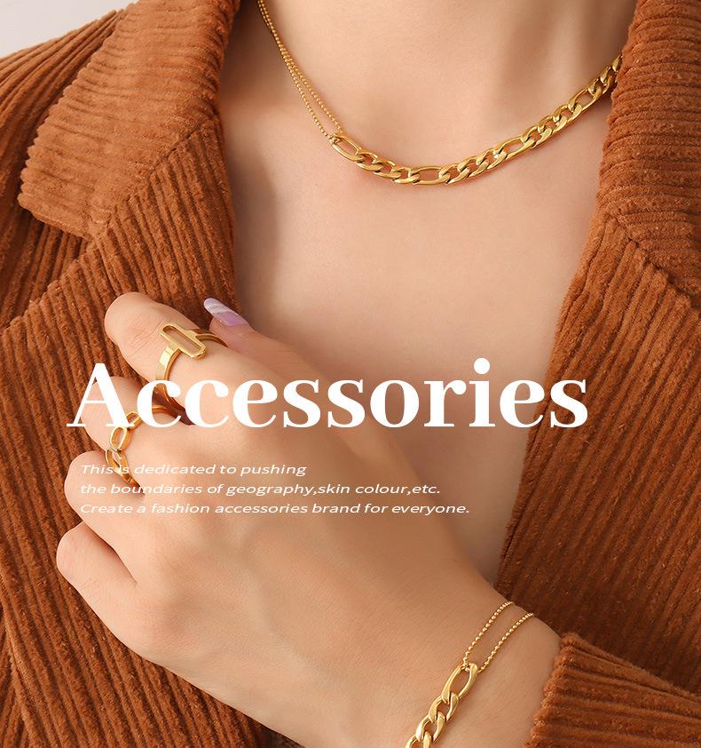 18K Gold Plated Bead Patchwork Necklace & Bracelet Set in Titanium Steel, European & American Fashion.