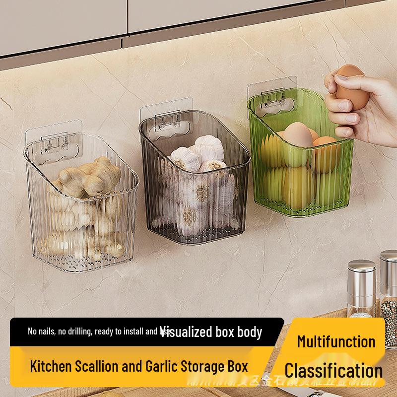 Wall-Mounted Kitchen Storage Box for Scallions, Garlic, and Ginger