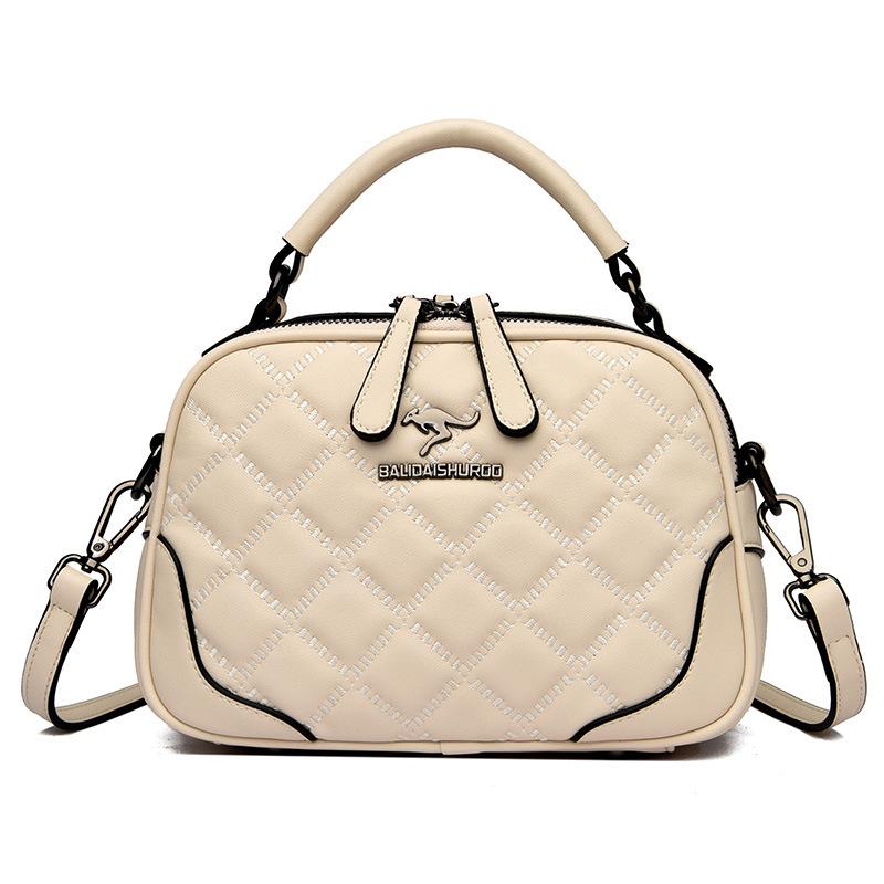 Modische rautenförmige Damenhandtasche Doppelreißverschluss Einfarbig Retro Umhängetasche für Damen