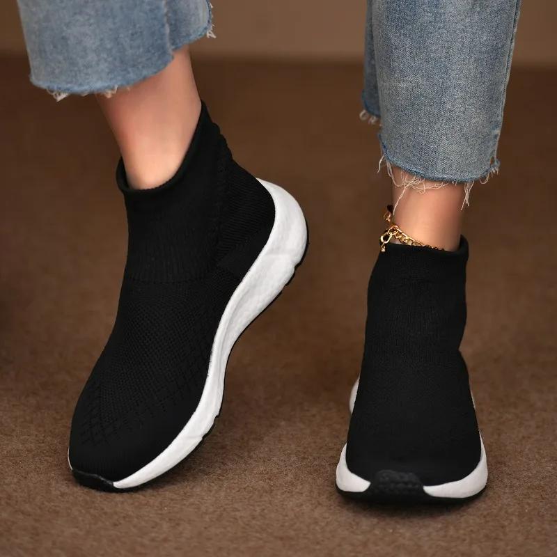 Módní dámské ležérní sportovní boty Jaro Nové Kulatá špička Pletené Prodyšné Nazouvací Měkká podrážka Protiskluzové Jednoduché boty