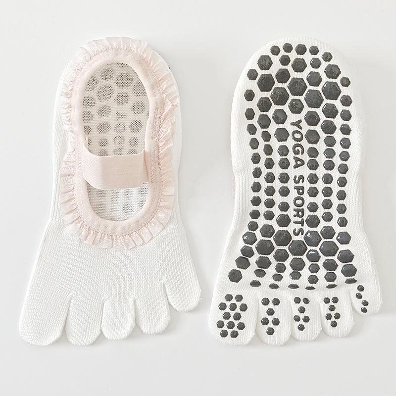 Ballet Style Non-Slip Yoga Socks with Lace Open-Back Toes and Silicone Grip