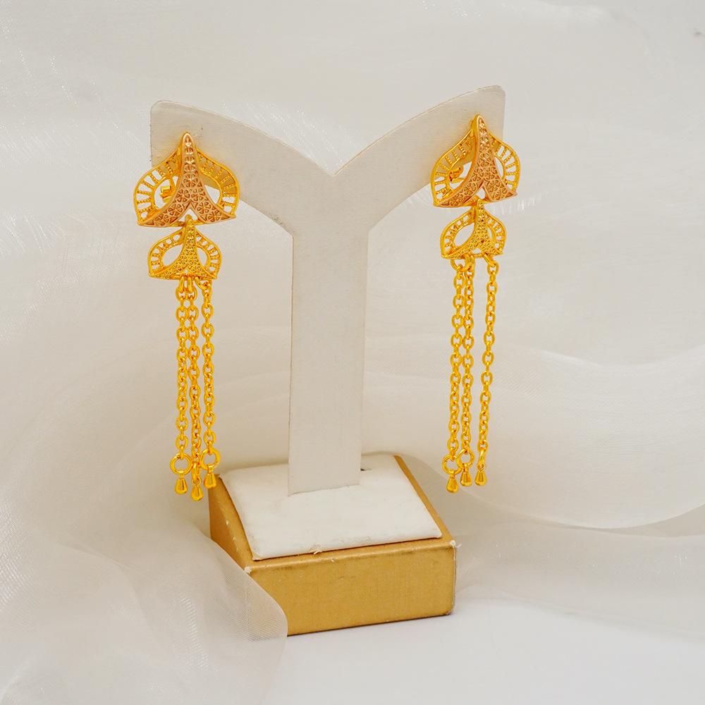 Tassel Gold Plated Large Necklace Set, Gold Earrings Bracelet Ring Necklace Wedding Dinner Ladies Accessories