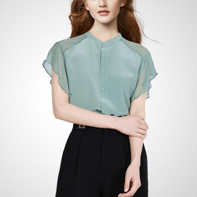 

Women s Slim-Fit Mulberry Silk Ruffle Sleeve Shirt Turquoise XL