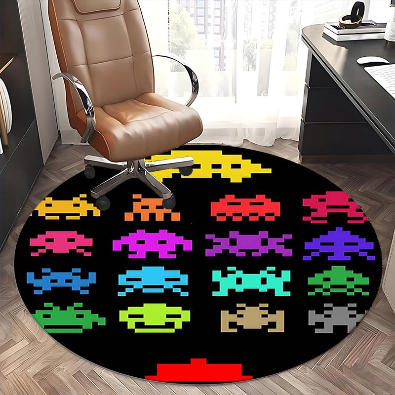 Space Invaders,Pixel Art Chair mat Round Rug Office carpet, Machine Washable, Non slip, Suitable for Living Rooms, Bedrooms