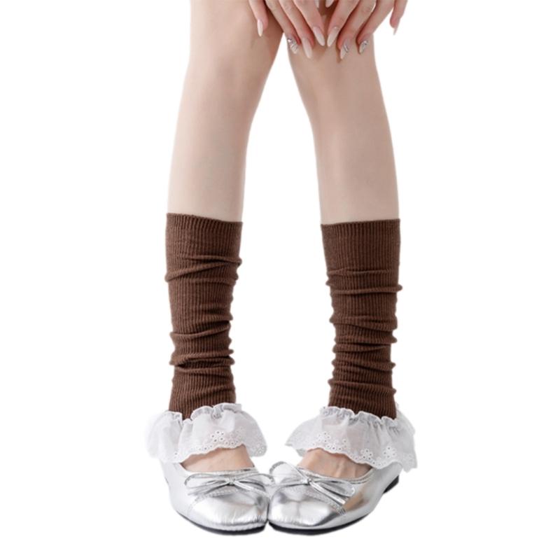Girls Lolitas Knit Long Socks Ruffle Flared Leg Warmers Harajuku Bootie Socks Spring Summers Warm Ankle Heap Socks