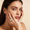 Gold Plated Four Leaf Clover Mother of Pearl CZ Statement Ring for Women, Luxury Flower Open Ring, Wedding Party Daily Wear Gift