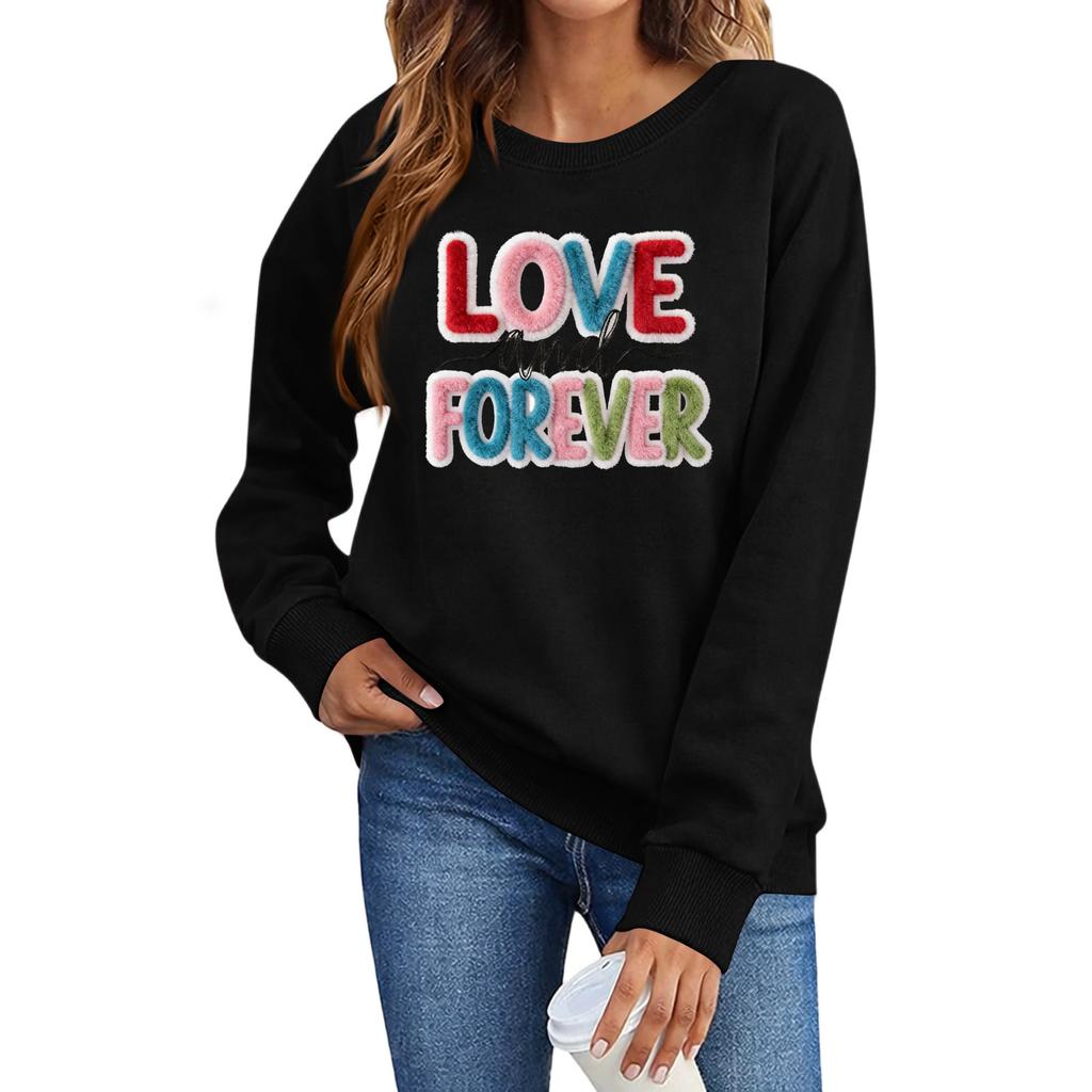 Valentines Sweatshirts For Women Love Heart Graphic Pullover R-neck Long Sleeve Tops Valentine's Day Sweatshirt