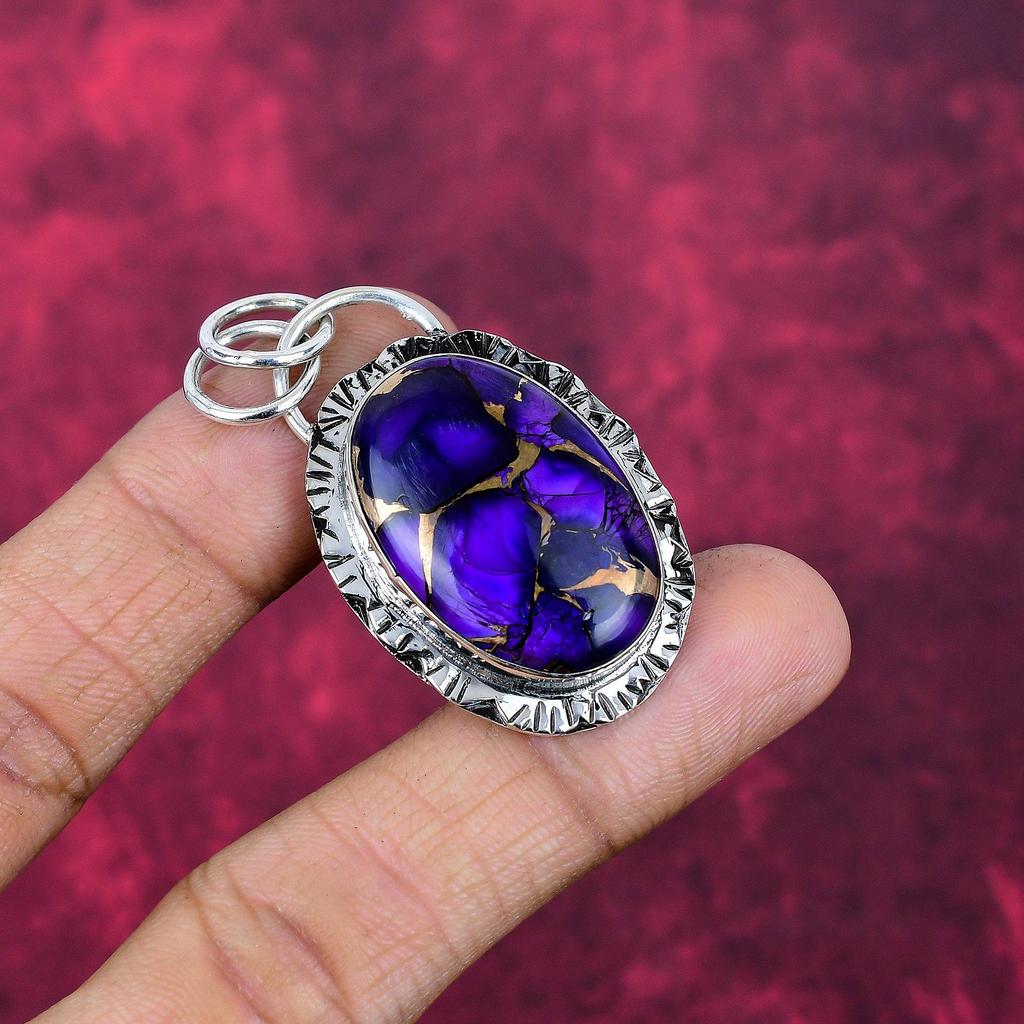 Purple Copper Turquoise Pendant, 925 Solid Sterling Silver Jewelry, Gemstone Pendant, Gift For Her Handmade Dainty Jewelry