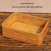 Retro Rattan Woven Rectangular Storage Box - Desktop Organizer for Cosmetics, Tea, and Sundries