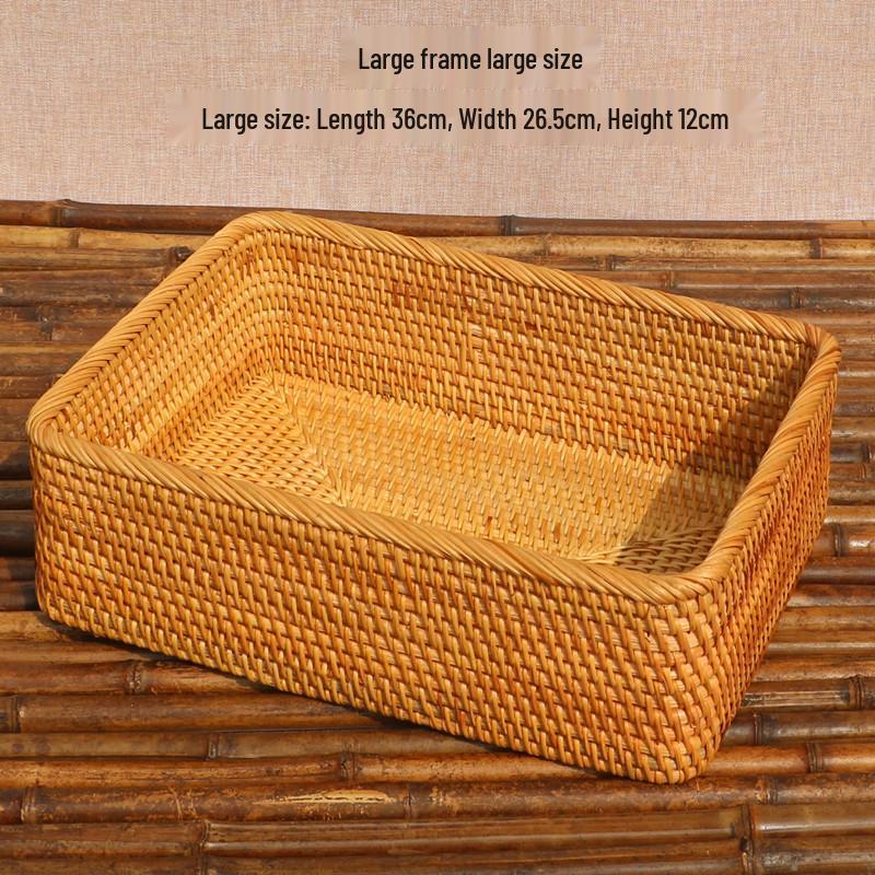 Retro Rattan Woven Rectangular Storage Box - Desktop Organizer for Cosmetics, Tea, and Sundries