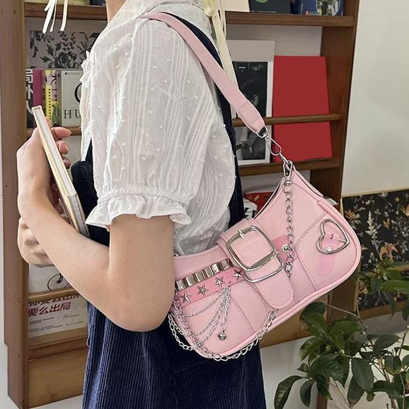 Yogodlns Nuova Borsa a Spalla di Nicchia con Texture Amore Catena a Farfalla Sottospalla Borsa a Spalla Diagonale da Moto per Ragazza Piccante per Donna