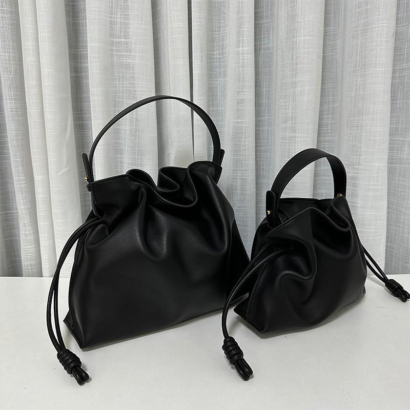 Soft Cowhide Drawstring Bucket Bag Medium Large Small Crossbody Shoulder Handbag Women
