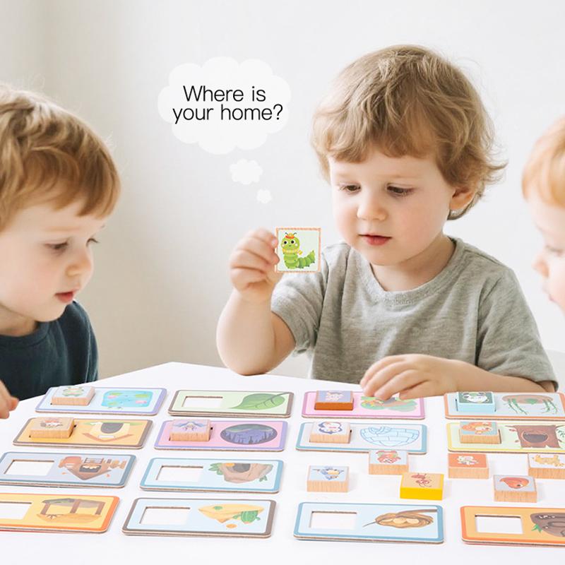 Baby Animals Matching Game Montessori Wooden Toys Thinking Logice Trainting Shape Cognition Education Parish Classroom Material