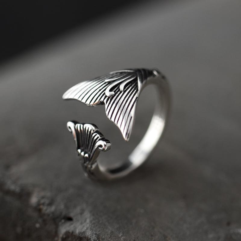 

New Retro Distressed Fishtail Open Mouth Ring for Women Fashion Retro one size(US size 6-13) срібний