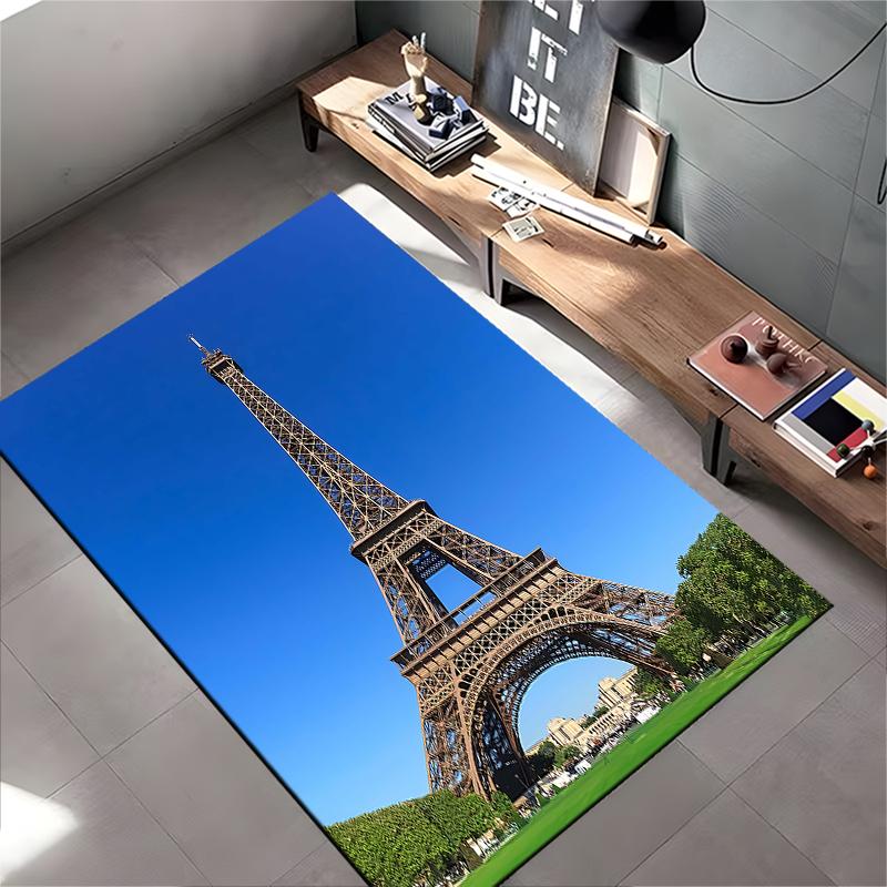 Eiffel Tower Design Carpet with Blue Sky and Green Background Suitable for use as an anti-slip for living room bedroom sofas