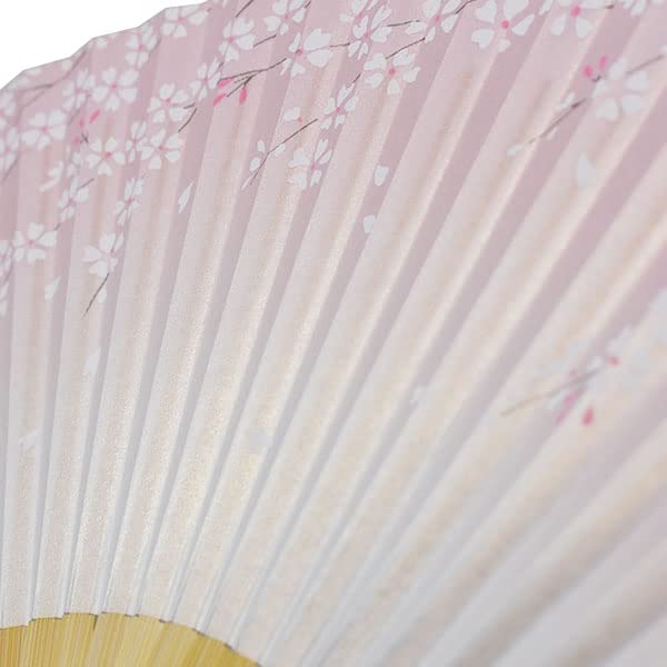 [Stylish Kimono Iroha] High-Quality Painted Folding Fan, Made In Japan, White Bamboo, Medium Carving, Pearlescent, Cherry Blossom Design, Scented