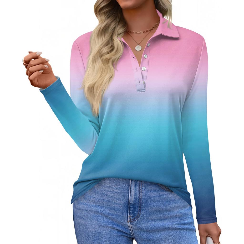 Women's Fashion Casual Lapel Short Long Sleeve Print Shirt Women's Button Up Tops