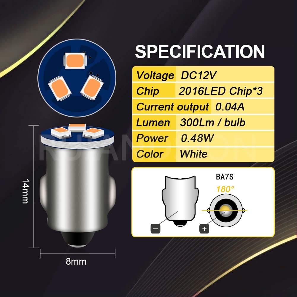 [Set of 10] Ruiandsion 3898 BA7S LED Bulb DC12V Only
