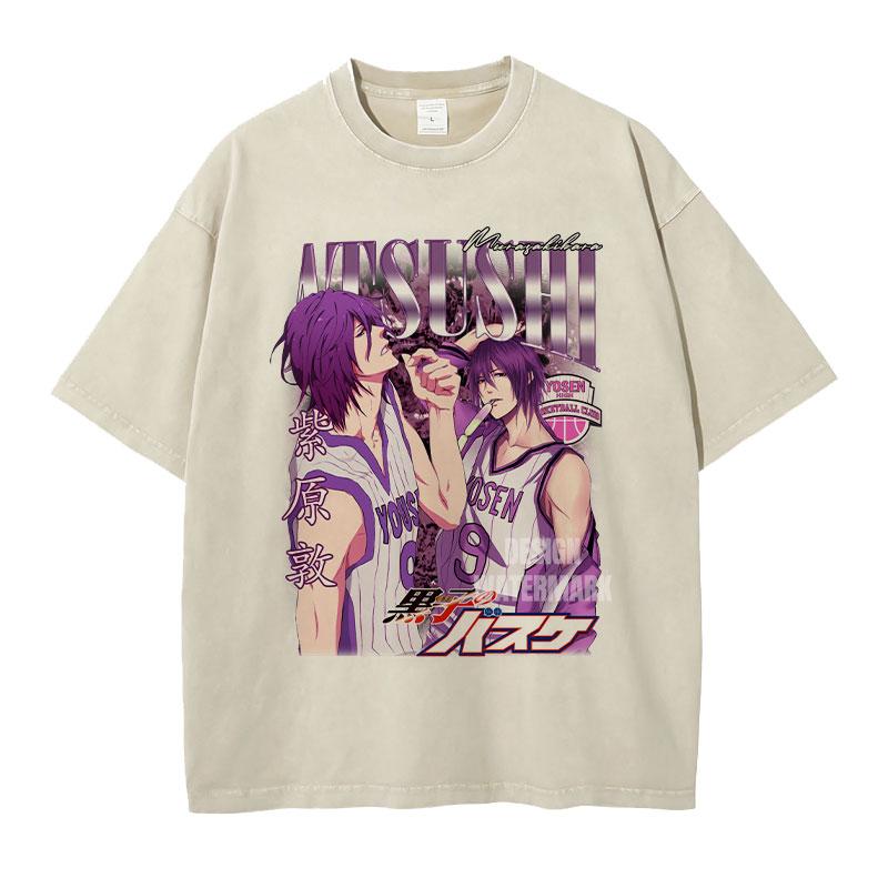 Anime Kurokos Basketball T-Shirts Oversized Midorima Vintage Washed T-Shirt Retro Kagami Taiga Daiki Akashi T-Shirt für Mann
