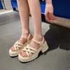 Soft puff 6cm~ Cross with open-toed casual bread sandals women's summer new small size thick-soled heightening shoes