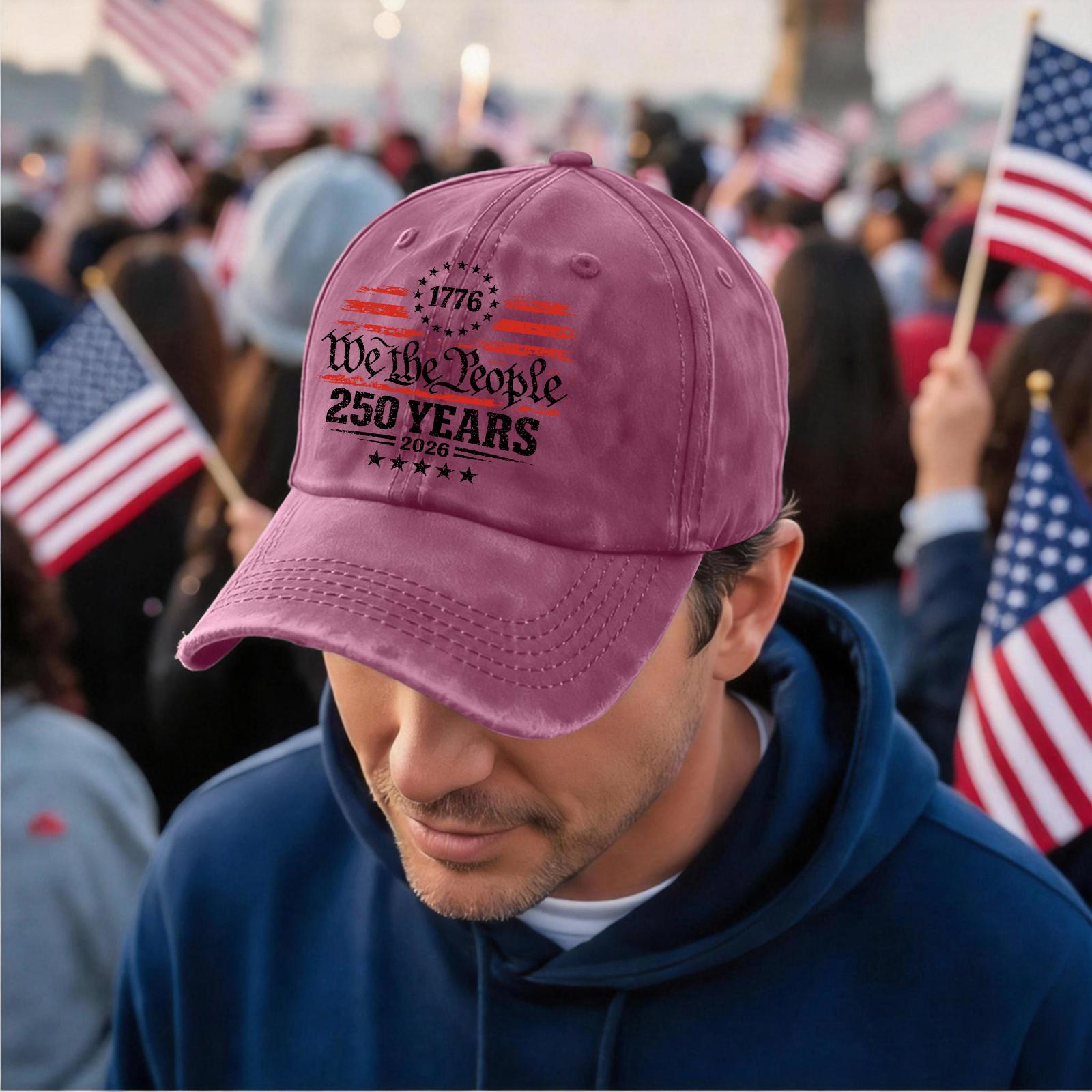 

Unisex Vintage Washed Baseball Cap with Flag and Letter Print Adjustable Casual Hat 250 Years Anniversary Design One Size фіолетовий
