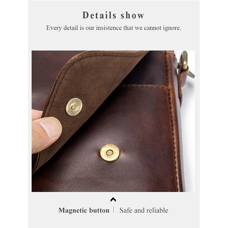 High Quality Genuine Leather Shoulder Bag Men's Fashion Crossbody Bag Crazy Horse Cowhide Messenger Bag Daily Small Satchel
