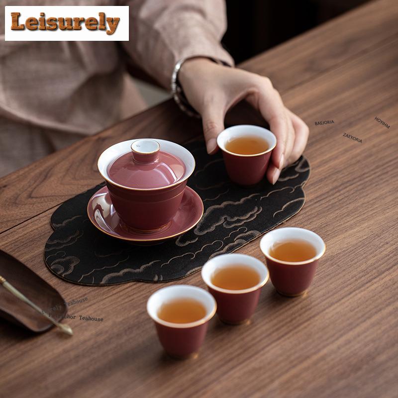 HOYIHM Color Glazed Tea Set Complete Set Luxury Gaiwan Beautiful Tea Cup Tea Ceremony Set Teapot And Tea Cup Set Cafes Ornaments