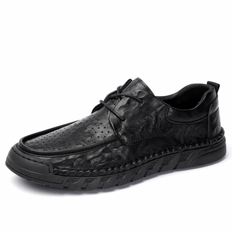 Zapatos de cuero huecos para hombre hechos a mano con cordones zapatos casuales planos zapatos para caminar