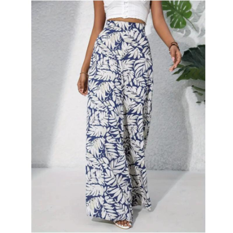 Women's Bohemian Floral Print Wide-Leg Pants High Waist Trousers for Spring and Summer