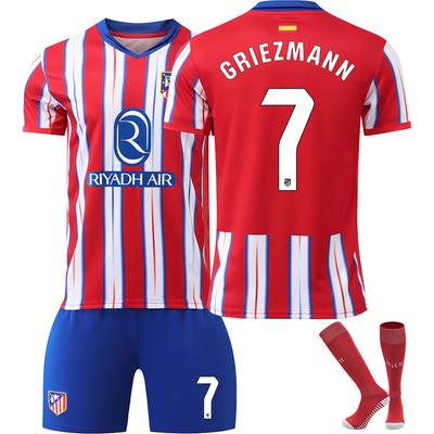 2024-25 Atletico Madrid Home #7 GRIEZMANN Sport Training Jersey Set with Socks Teens Kids Adults Custome Name Football Kits