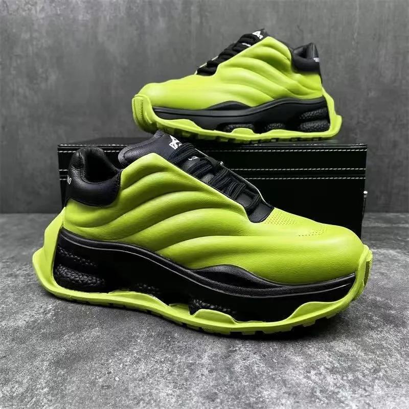 Pantofi de sport de modă pentru bărbați Acoperire de jos Pantofi de bord la modă Casual piele din microfibră Respirabil Pantofi cu platformă plată internă sporită