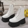 New Women's Boots Autumn and Winter New Three-layer Thickened Bottom Round Head Splicing Retro Cool Thick-soled Martin Boots