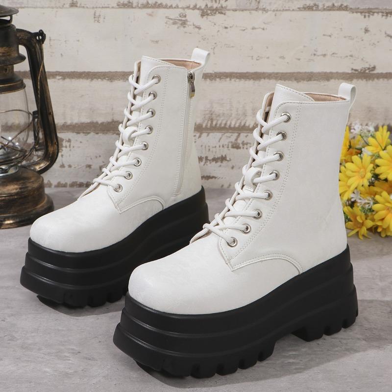 New Women's Boots Autumn and Winter New Three-layer Thickened Bottom Round Head Splicing Retro Cool Thick-soled Martin Boots