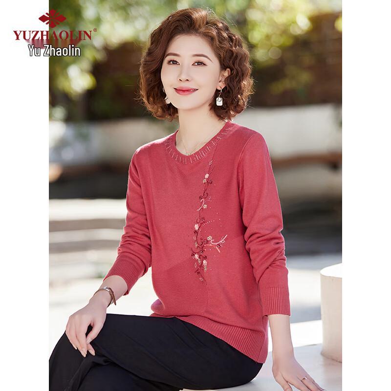 YUZHAOLIN Women's Round Neck Embroidered Knit Sweater
