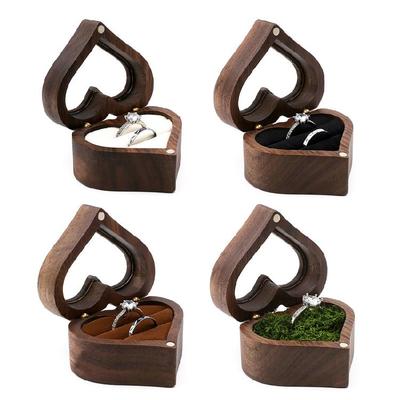 Walnut Wood Ring Organizer Jewelry Wooden Box for Case for Proposal Engagement