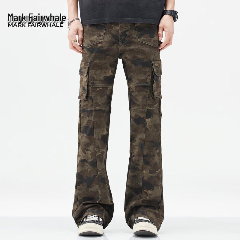 Mark Fairwhale Men's Slim Fit Camouflage Flare Cargo Pants