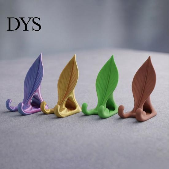 Cute Desk Gadgets Leaf Shaped Phone Stand, 3D Printed Mobile Holder with Double Stable Cell Mount Hook Support, Creative Hands Free Video Cradle,