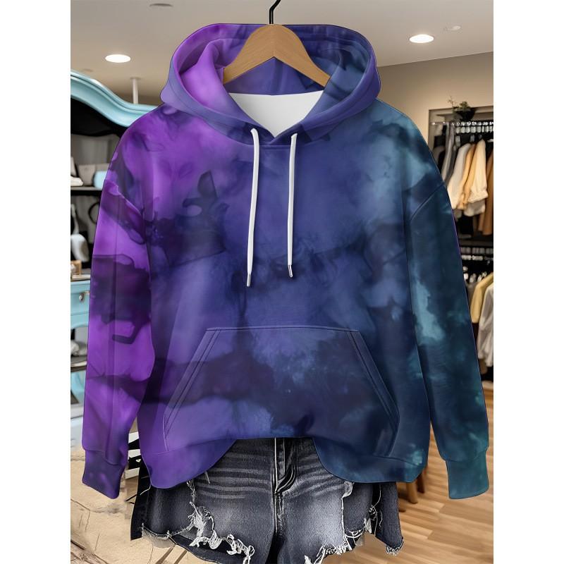Womens Oversized Hooded Long Sleeve Sweatshirt With Floral Plaid Print Comfortable Breathable Casual Top
