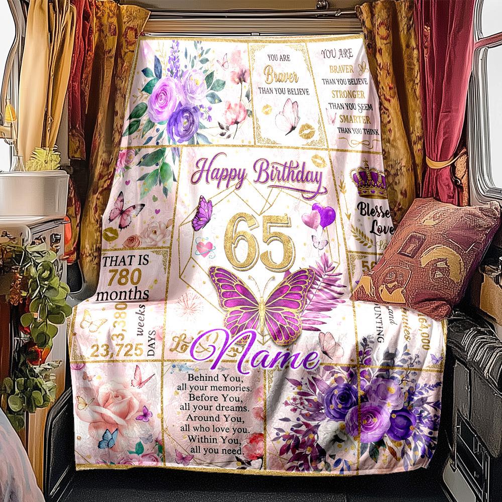 Happy Birthday 65Th Rv Customize Your Name Blanket Comfortable Soft Lightweight Allseason Multipurpose Blanket For Travel Camping Picnic Sofa Bed