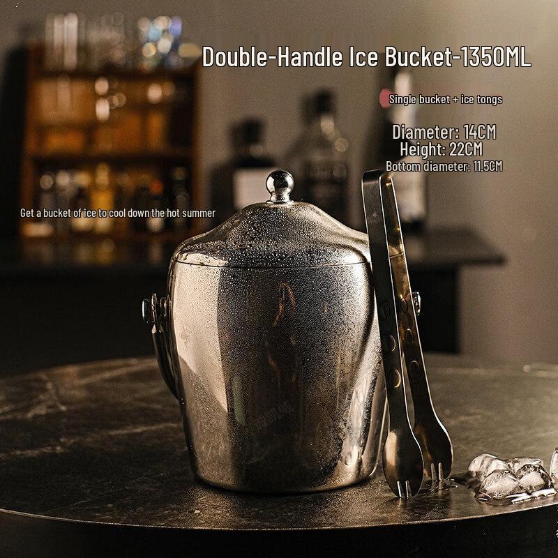 ZISIZ Double-Layer Stainless Steel Ice Bucket