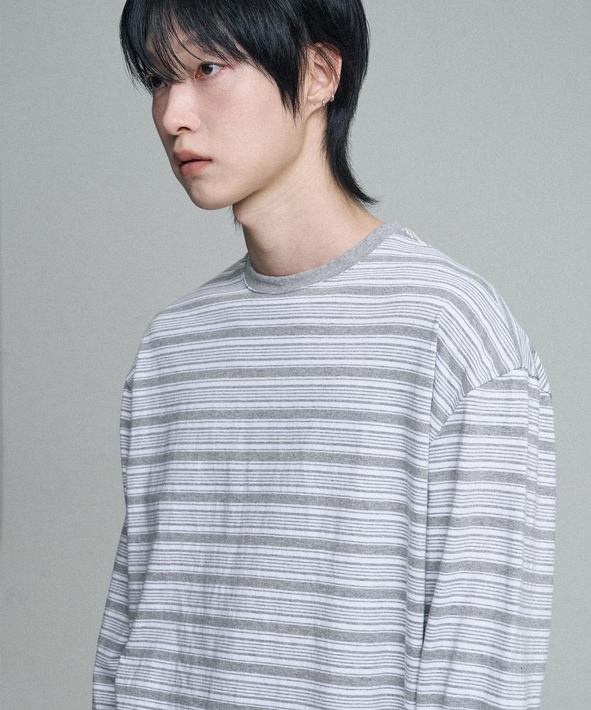 Mubeun Multi-Stripe Long Sleeve T-Shirt Gray