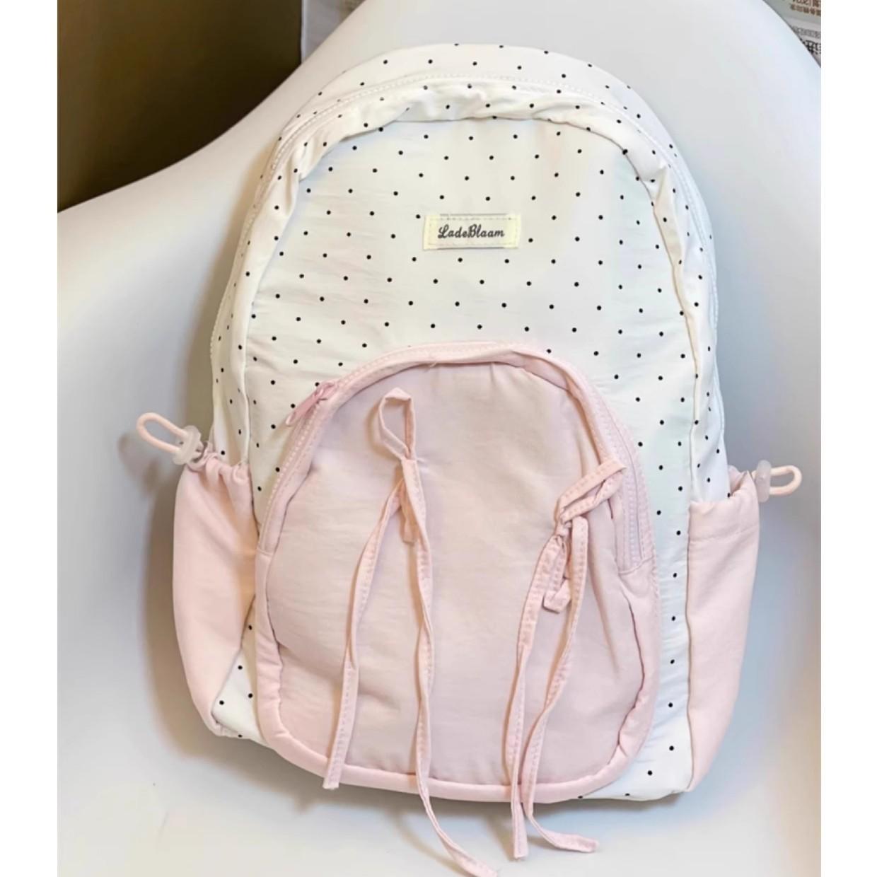 

Милый рюкзак для сладкой девочки, женский, студенческий, универсальный школьный рюкзак в стиле колледжа, с бантом и в горошек розовый