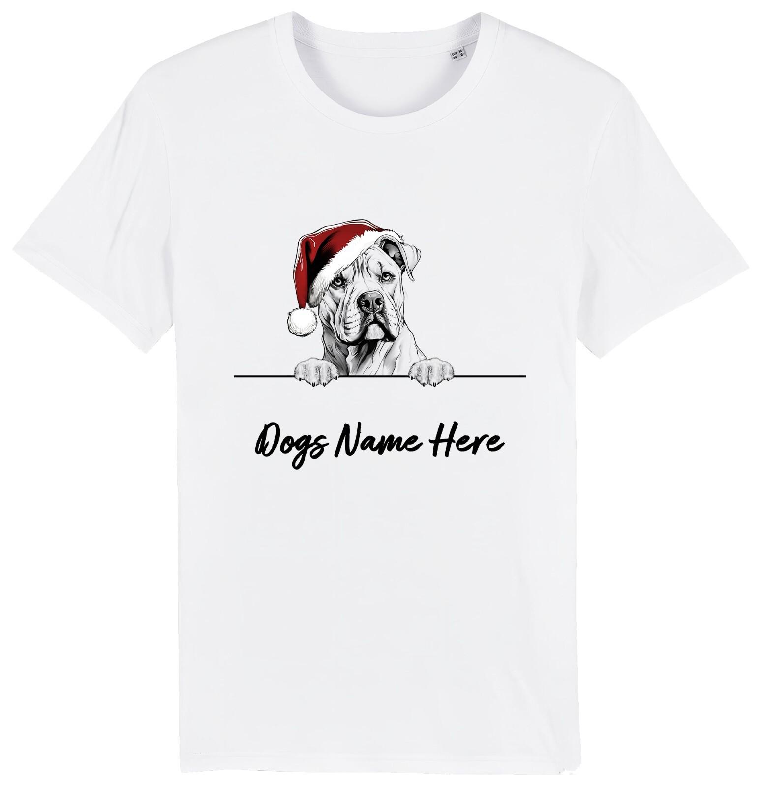 AMERICAN BULLDOG Personalised Christmas Dog T-Shirt Mens Womens Tees Top Mens Womens Dogs Name S