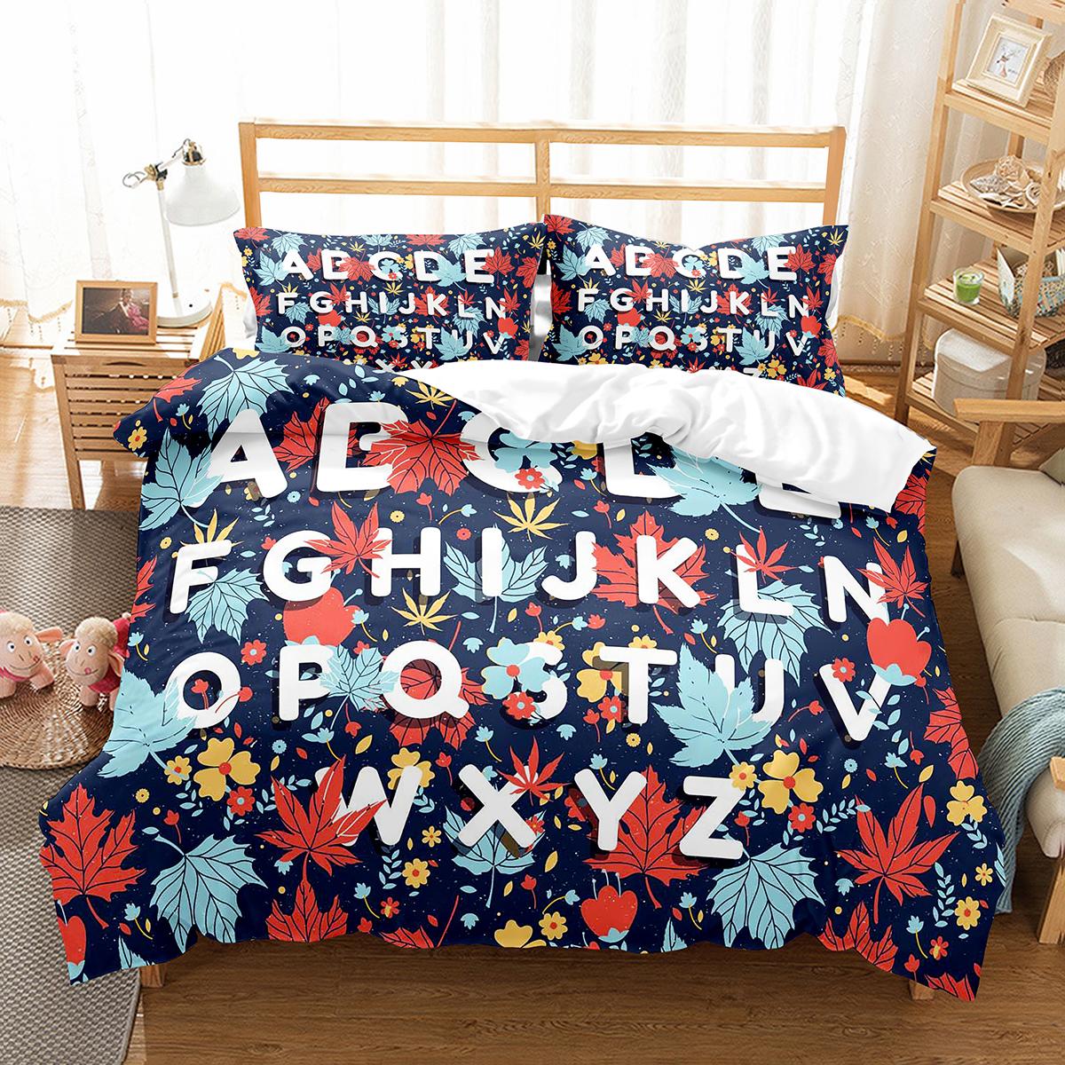 

Cozy Modern Alphabet Colourful Letter Pattern Polyester Size For Kids Boys Girls King Queen Full Comforter Comforter (quilt)-EU Single(135*200cm)3pcs
