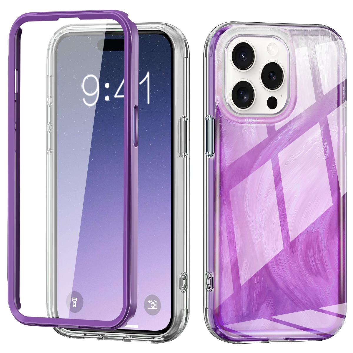 

For iPhone 16 Pro Case Gradient Feather Pattern Camera Protection Phone Cover Purple