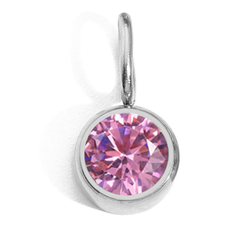 8mm Stainless Steel Pendant with Twelve Birthstone Rhinestone Charms for DIY Jewelry