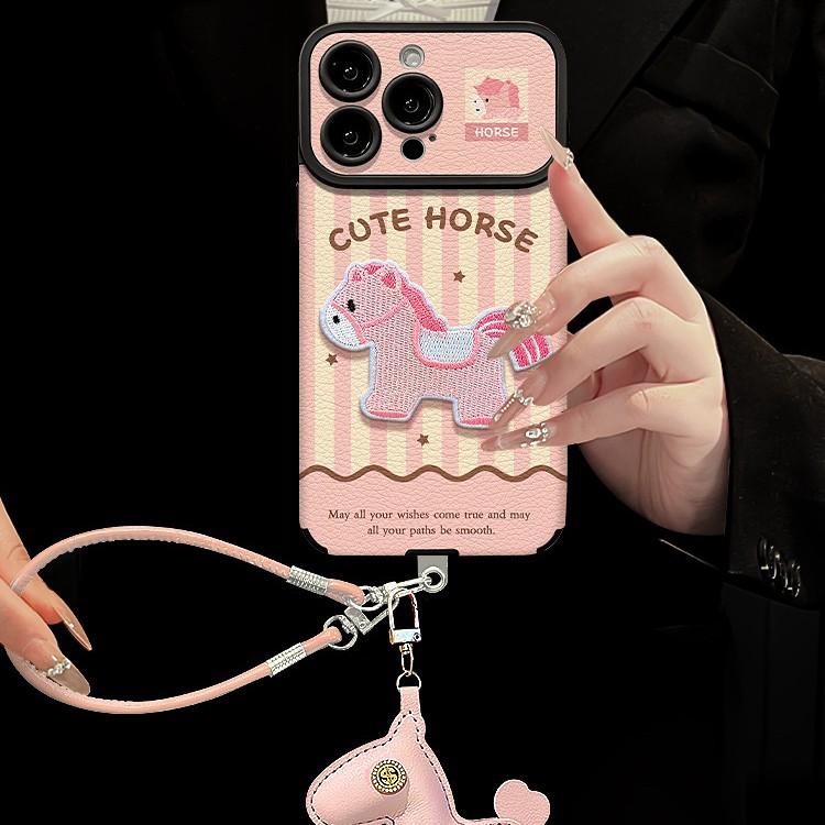 Plush pony lanyard suitable for apple 17promax mobile phone case iphone15 silicone 16 cute millet 14 women
