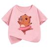 Kawaii Dacing Capybara Design T Shirts Manga Kids Children's T-shirt Short Sleeve Boys Girls Summer Spring Casual Top Tee Shirt