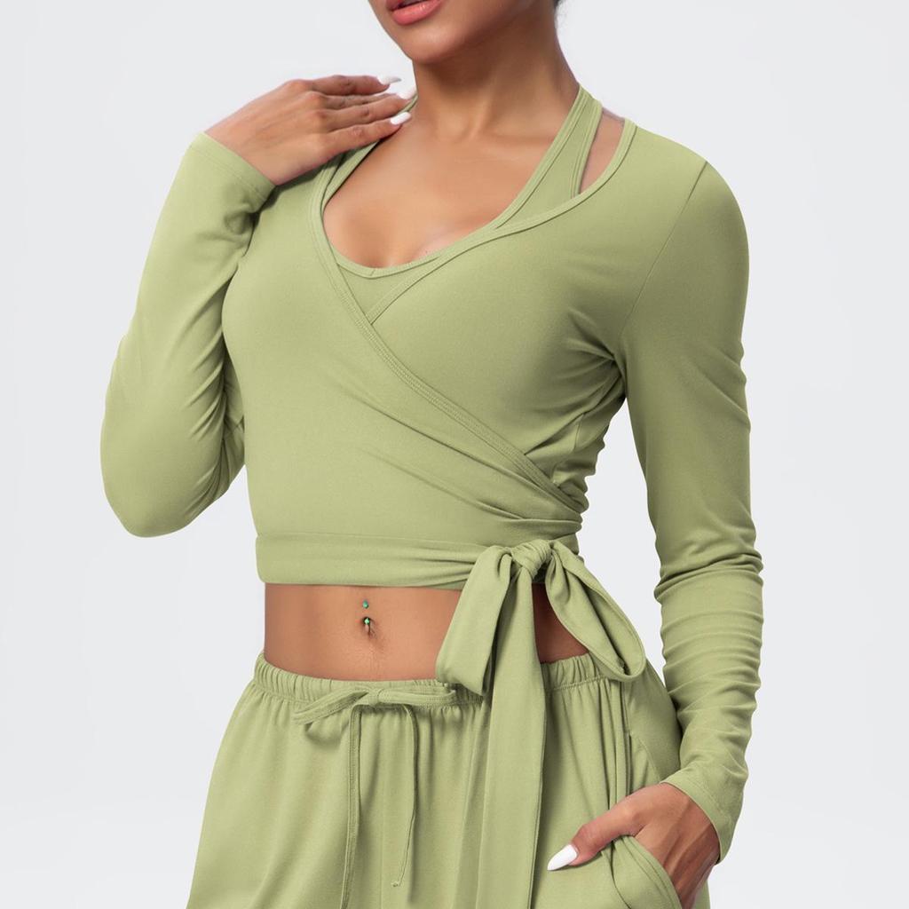 European & American Breathable Wide-Leg Pants with Fitness Halter & Strappy Long-Sleeve Yoga Top